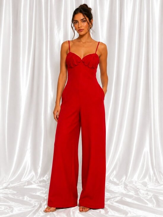 FARM Rio Pants - FARM Rio Red Petals Bodice Euroflax™ Premium Linen Jumpsuit sz L